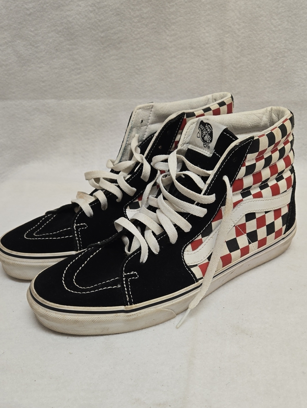 Vans Sk8-Hi High Top Sneakers - Black, Red, White Checkerboard